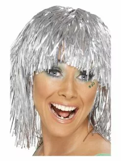 Smiffys Cyber Tinsel Wig, Silver