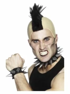 Smiffys Punk Choker And Wristband, Silver