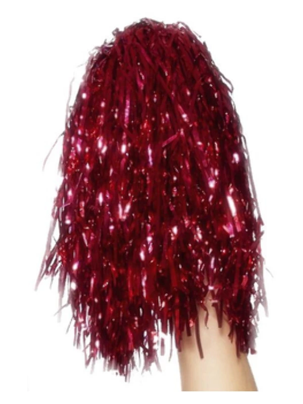 Smiffys Pom Poms Metallic, Red 3 Smiffys Pom Poms Metallic, Red