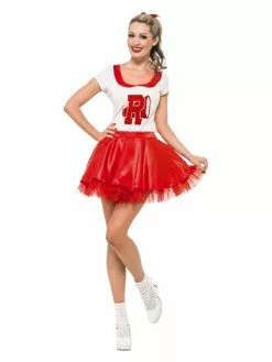 Smiffys Sandy Cheerleader Costume, Red & White