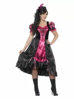 Smiffys Curves Sassy Saloon Costume, Pink
