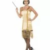 Smiffys Charleston Flapper Costume, Gold -Wigs Shop 29188