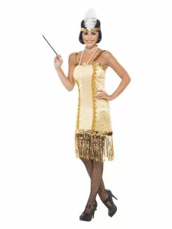 Smiffys Charleston Flapper Costume, Gold