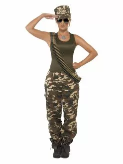 Smiffys Deluxe Khaki Camo Costume, Female, Khaki Green