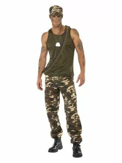 Smiffys Deluxe Khaki Camo Costume, Male, Khaki Green