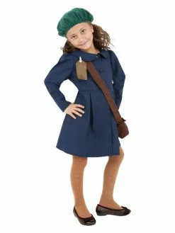 Smiffys World War II Evacuee Girl Costume, Blue