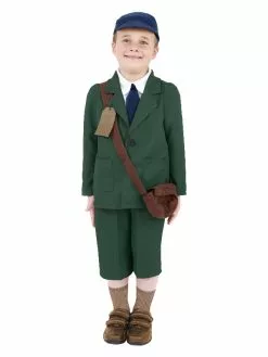 Smiffys World War II Evacuee Boy Costume, Green
