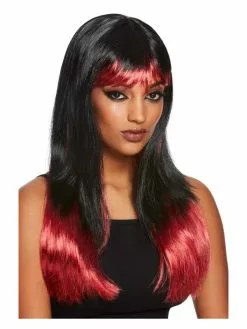 Smiffys Bleeding Dip Dye Wig, Black & Red