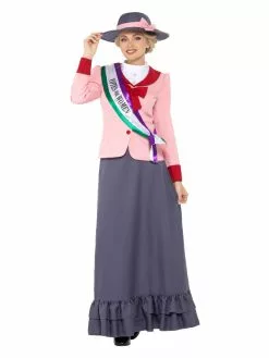 Smiffys Deluxe Victorian Suffragette Costume, Grey & Pink