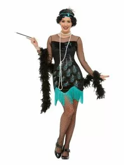 Smiffys 20s Peacock Flapper Costume, Green & Blue
