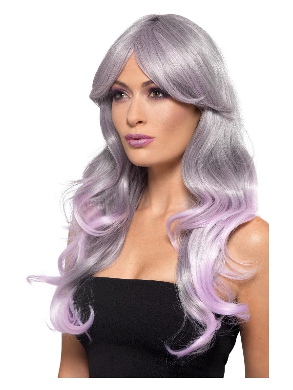 Smiffys Fashion Ombre Wig, Wavy, Long, Grey & Pastel Pink 3 Smiffys Fashion Ombre Wig, Wavy, Long, Grey & Pastel Pink