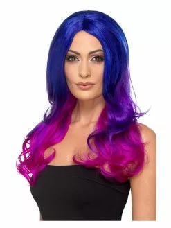 Smiffys Fashion Ombre Wig, Wavy, Long, Blue & Pink