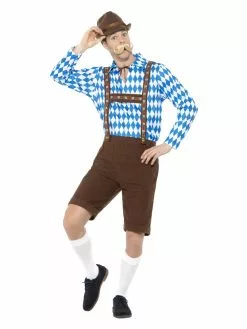Smiffys Bavarian Beer Man Costume, Blue & Brown