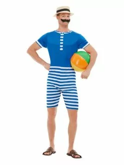 Smiffys 20s Bathing Suit Costume, Blue & White