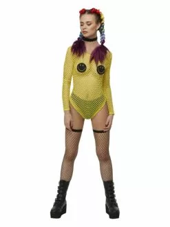 Smiffys Smiley Fishnet Bodysuit, Yellow