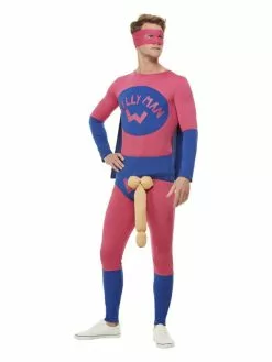 Smiffys Willyman Superhero Costume, Pink & Blue