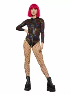 Smiffys Fever Miss Whiplash Rainbow Print Bodysuit