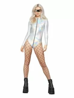 Smiffys Fever Miss Whiplash Mirror Holographic Bodysuit