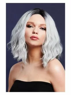 Smiffys Fever Cara Wig, Two Toned Blend, Ice Silver