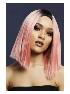 Smiffys Fever Kylie Wig, Two Toned Blend, Coral Pink