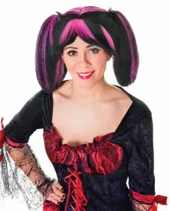 Bristol Novelty Steampunk Wig (Black/Pink Streaks)